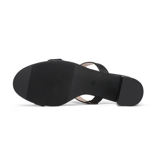 Two Strap Chunky Heel Sandals - BLACK PU - 4